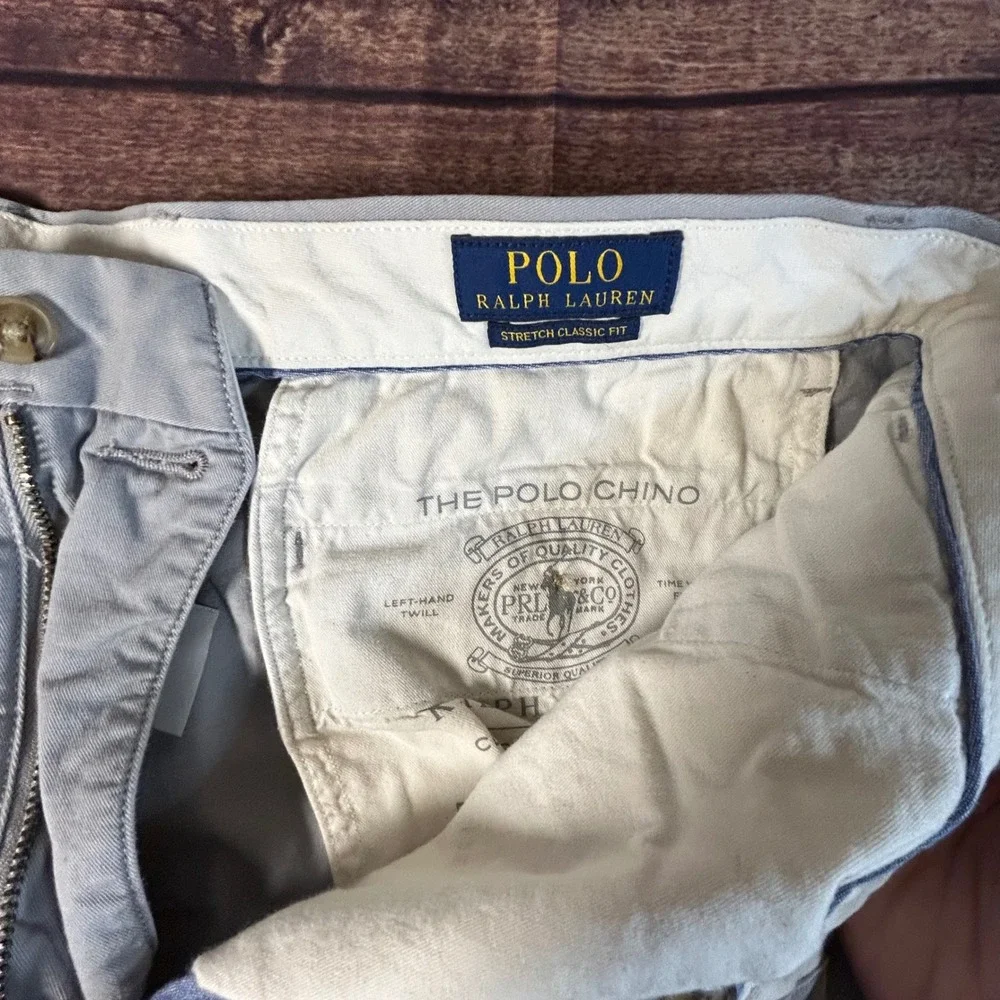 Polo Ralph Lauren Mens Stretch Classic Fit Chino Pants Light Grey 34x34 Twill